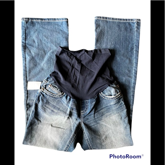 Indigo Blue Embroidered Pocket Bootcut Maternity Jeans NWT size XS - Picture 1 of 7
